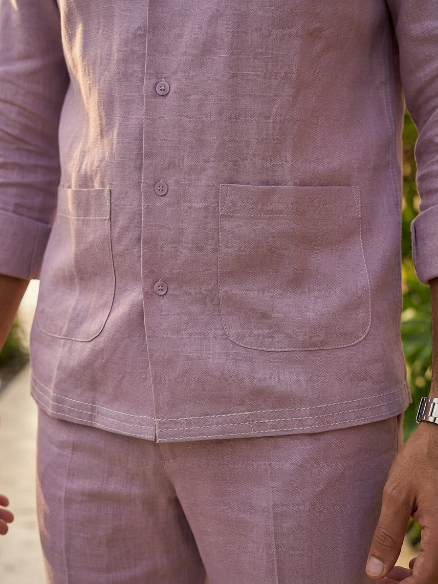 MAUVE DOUBLE POCKET SHIRT WITH ANCHOR EDGING AND PANTS