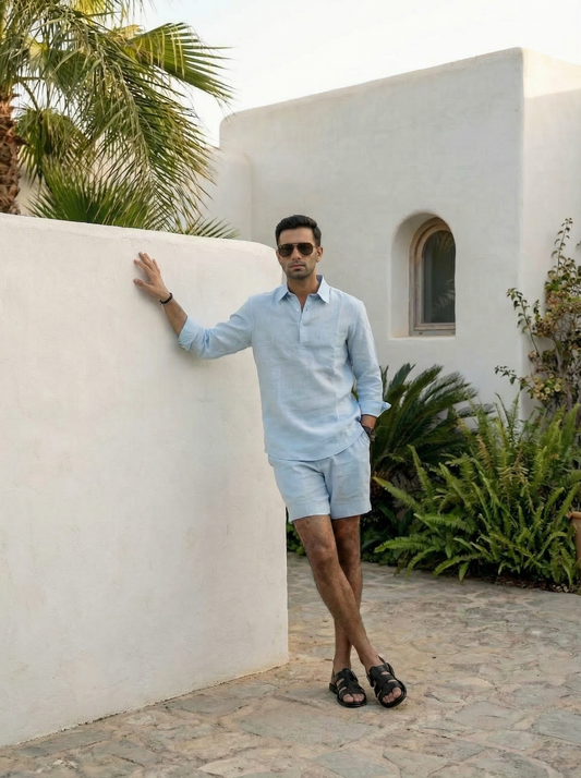 ICE BLUE SHIRT PAIRED WITH BOTTOMS