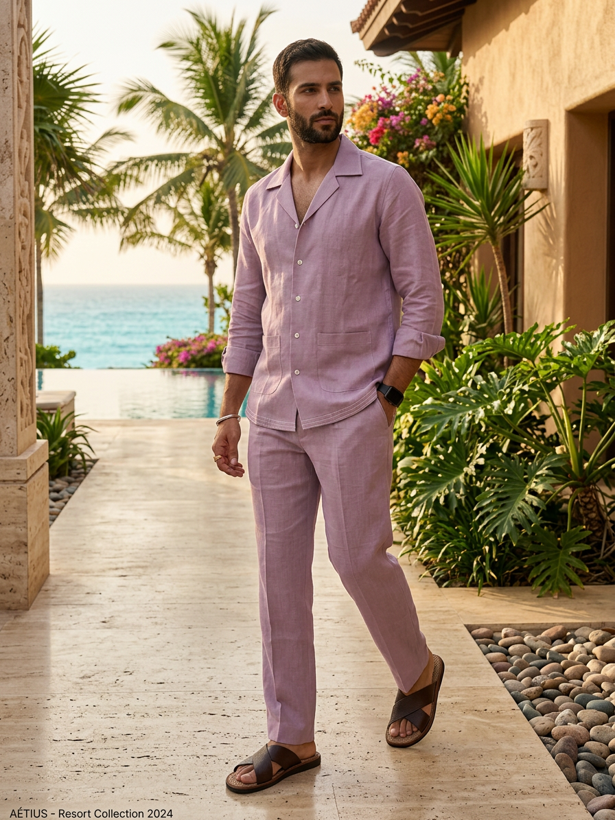 MAUVE DOUBLE POCKET SHIRT WITH ANCHOR EDGING AND PANTS